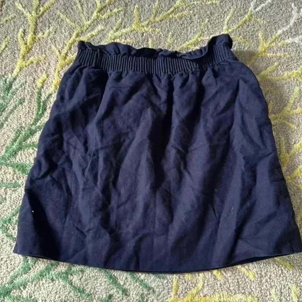 J.Crew elastic waist pocket paper bag style linen blend navy skirt 2